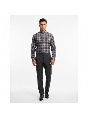 Mirto NWT Men's Shirt XL Plaid Purple Grey Textured Cotton Spain Retail $199